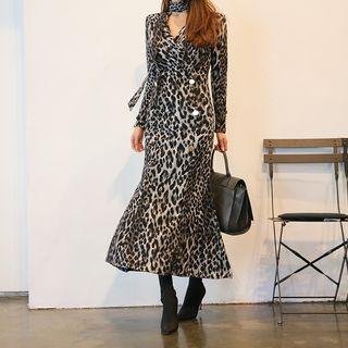 Leopard Maxi Mermaid Dress With Sash