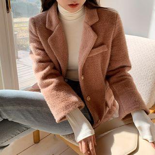 Single-breasted Textured Jacket Ivory - One Size