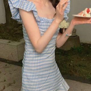 Sleeveless Gingham Ruffled A-line Dress
