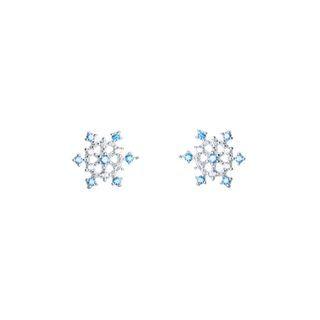 925 Sterling Silver Rhinestone Snowflake Stud Earring 1 Pair - Silver & Blue - One Size