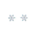 925 Sterling Silver Rhinestone Snowflake Stud Earring 1 Pair - Silver & Blue - One Size