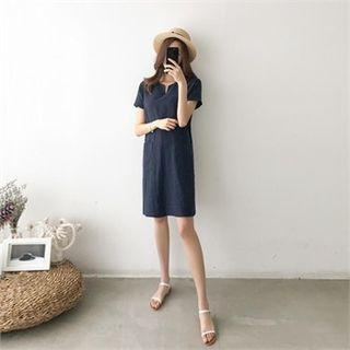Notched-neck Line Shift Dress