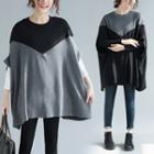 Two Tone Batwing Elbow-sleeve Knit Top