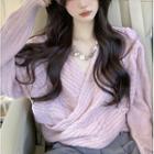 Details V-neck Wrapped Crop Knit Top Cherry Pink - One Size