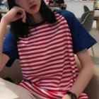 Short-sleeve Color Block Striped T-shirt