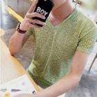 Melange V-neck Short-sleeve T-shirt