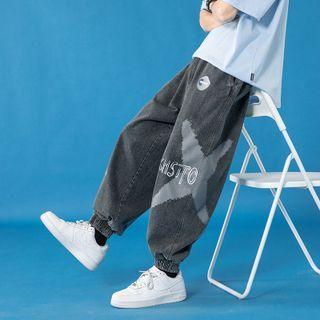 Lettering Wide-leg Jogger Jeans
