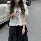 Short-sleeve Blouse / Ribbon Midi Skirt
