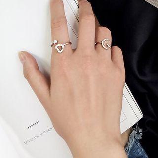 Rhinestone Heart / Moon Open Ring