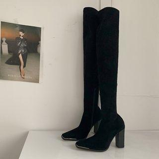 Square-toe Suedette Thigh Boots