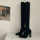 Square-toe Suedette Thigh Boots