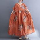 Short-sleeve Floral Maxi A-line Dress Floral - Tangerine Pink - One Size