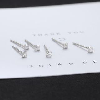 925 Sterling Silver Rhinestone Square Stud Earring 1 Pair - Stud Earring - Silver - One Size