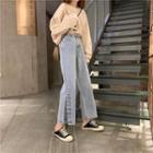 High-waist Button Slit Wide-leg Jeans