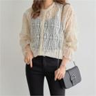 Collarless Ruffle-cuff Lace Blouse