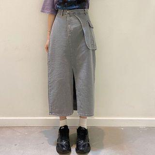 Pocket Detail Denim Midi Straight-fit Skirt