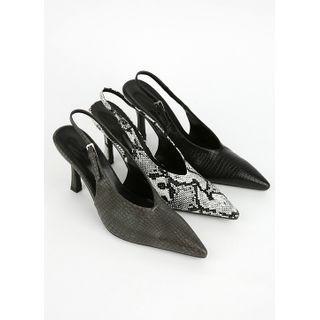 Textured Flared-heel Slingback Pumps