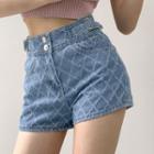 High-waist Argyle Denim Shorts