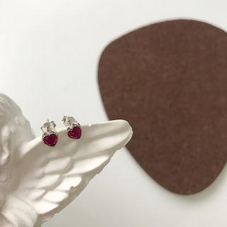 Heart Rhinestone Sterling Silver Dangle Earring E304 - 1 Pair - Silver - One Size