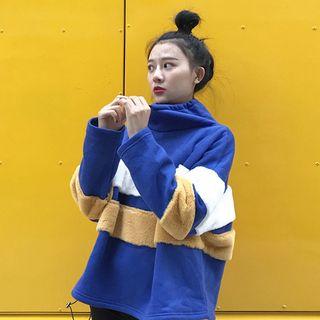 Fleece Panel Turtleneck Pullover