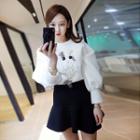 Set: Owl Applique Sweatshirt + Mini A-line Skirt