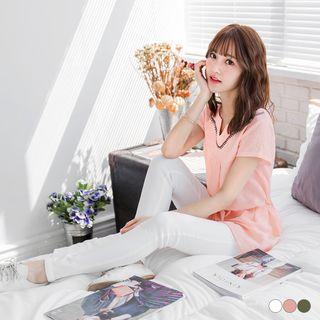 Short-sleeve Notched-neck Tunic
