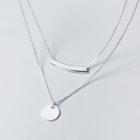925 Sterling Silver Bar & Disc Pendant Layered Necklace S925 Silver - As Shown In Figure - One Size
