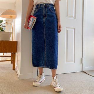 Long Pencil Denim Skirt