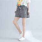 Color-block Plaid Lace-up Wide-leg Shorts