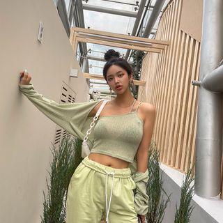 Set: Bolero + One-shoulder Strappy Crop Top