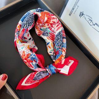 Floral Print Scarf White & Red & Blue - One Size