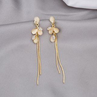 Rhinestone Cat Eye Stone Fringed Earring 1 Pair - E3293 - As Shown In Figure - One Size
