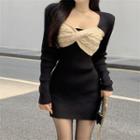 Twisted Knit Mini Sheath Dress Black - One Size