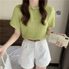 Round-neck Lace Patterned Cropped Top