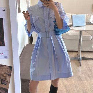 Belted Short-sleeve Shirt Dress