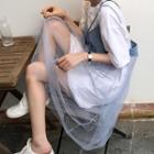 Short-sleeve T-shirt Dress /strappy Midi Dress