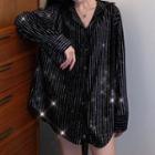 Glitter Striped Oversize Shirt Black - One Size