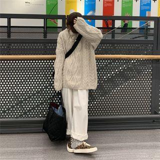 Crewneck Plain Loose-fit Sweater Almond - One Size
