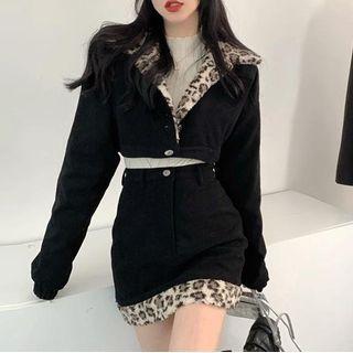 Leopard Print Button-up Jacket / Mini Skirt