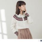 Striped Knitted Panel Long Sleeve Blouse