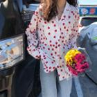 Long-sleeve Heart Patterned Chiffon Shirt Floral - One Size