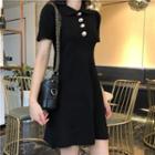 Short-sleeve A-line Mini Knit Polo Dress
