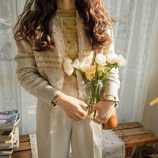 Scallop-edge Floral Cardigan