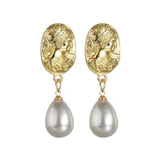 Faux Pearl Embossed Disc Dangle Earring