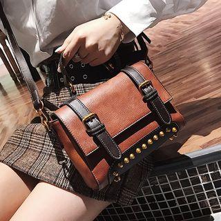 Studded Flap Buckled Satchel