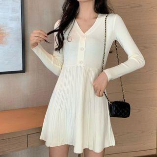 V-neck Mini A-line Knit Dress