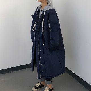 Mock Two-piece Padded Buttoned Long Coat