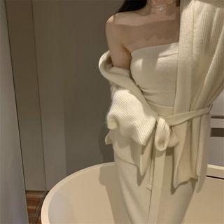 Plain Cardigan / Tube Top / Midi Pencil Skirt