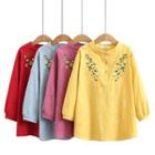 Plus Size Floral Embroidered Long-sleeve Blouse