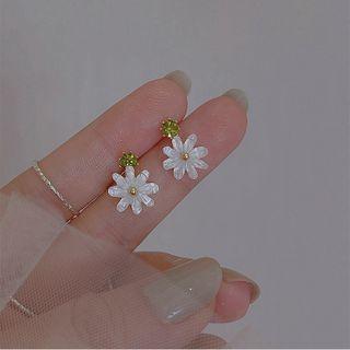 Flower Alloy Dangle Earring 1 Pair - Silver Stud - White - One Size